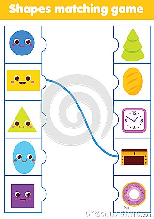 Matching children educational game. Match objects and shapes. Activity for kids and toddlers. Vector Illustration