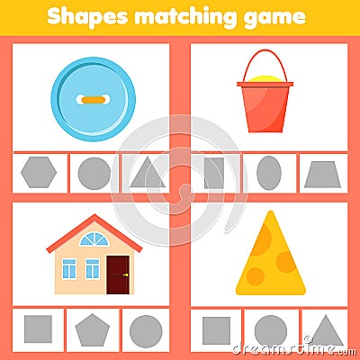 Matching children educational game. Match objects and shapes. Activity for kids and toddlers. Vector Illustration