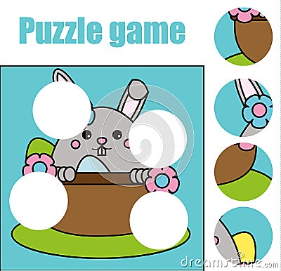 Matching children educational game. Match pieces and complete the picture. Puzzle kids activity, Easter theme Vector Illustration