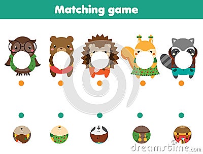 Matching educational game. match parts of animals. Activity page for kids, children, toddlers Vector Illustration