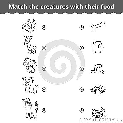 Matching game for children, animals and favorite food Vector Illustration