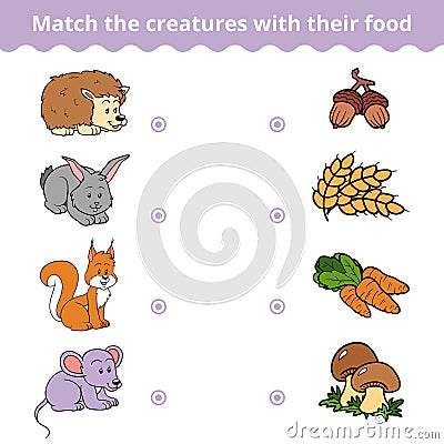 Matching game for children, animals and favorite food Vector Illustration