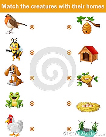 Matching game for children, animals with their homes Vector Illustration