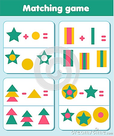 Matching game. Educational children activity. Logic Activity for preschool years kids and toddlers for synthesis and analysis Vector Illustration