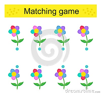 Matching game. Task for the development of attention and logic. Beautiful flower Vector Illustration