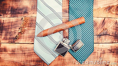 Matching necktie with outfit. Pick necktie. Different blue color necktie. Menswear clothes and accessories. Perfect Stock Photo
