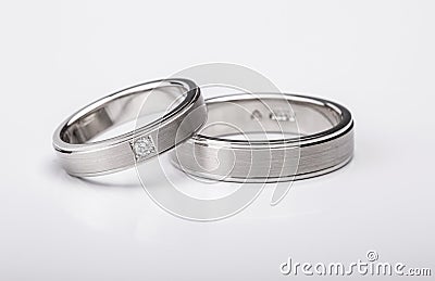 Matching Wedding and Engagement white gold Rings Stock Photo