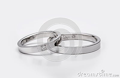 Matching Wedding and Engagement white gold Rings Stock Photo