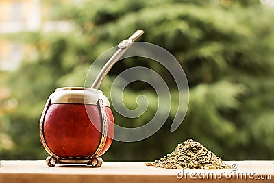 Mate, mate grass yerba mate with trees in the background Stock Photo
