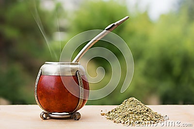 Mate, mate grass yerba mate with trees in the background Stock Photo