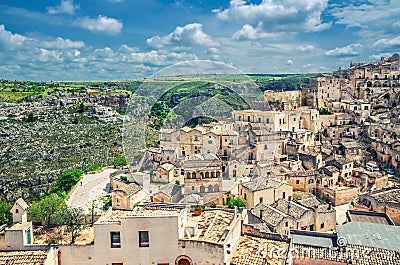 Matera aerial panoramic view of historical centre Sasso Barisano old ancient town Sassi di Matera Stock Photo