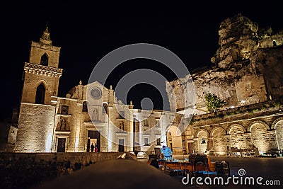 Matera panoramic view of old town at night, Basilicata,Italy. Editorial Stock Photo