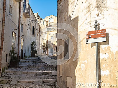 Matera`s alley roadsigns Editorial Stock Photo