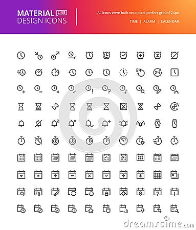 Material design time and date icons set Vector Illustration