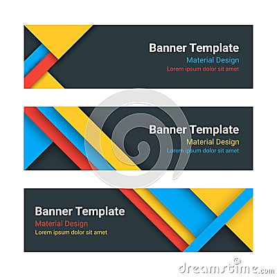 Material design web banners. Set of modern colorful horizontal vector banners, page headers. Trendy business template Vector Illustration