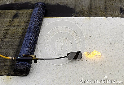 Material and equipment for waterproofing roofs Stock Photo