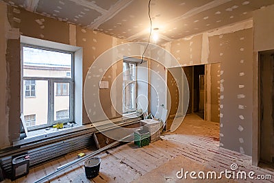 Material for repairs in an apartment is under construction, remodeling, rebuilding and renovation. Stock Photo