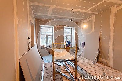 Material for repairs in an apartment is under construction, remodeling, rebuilding and renovation. Stock Photo