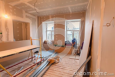 Material for repairs in an apartment is under construction, remodeling, rebuilding and renovation. Stock Photo