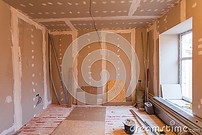 Material for repairs in an apartment is under construction Stock Photo