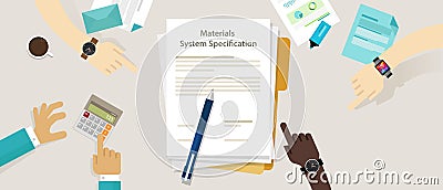Material system specifications project procurement user requirement document Vector Illustration