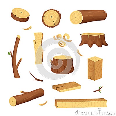 Materials for wood industry. Tree lumber, trunk. Vector Vector Illustration