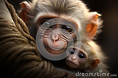 Maternal monkey embraces both motherhood and spousal connection with affection Stock Photo