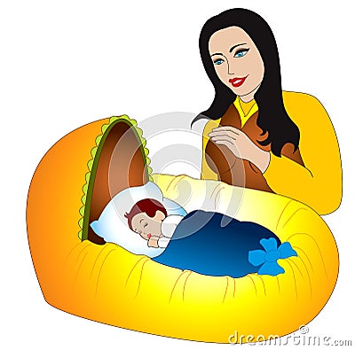 Maternal tenderness for the new baby born Vector Illustration