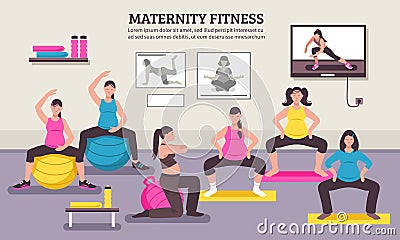 Maternity Fitness Class Flat Poster Vector Illustration