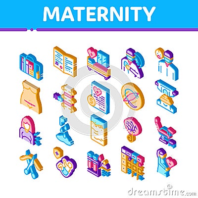 Maternity Hospital Isometric Icons Set Vector Illustration Vector Illustration