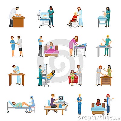 Maternity Hospital Nursery Set Vector Illustration