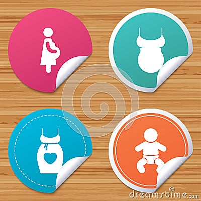 Maternity icons. Baby infant, pregnancy, dress. Vector Illustration