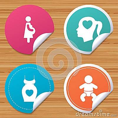 Maternity icons. Baby infant, pregnancy, dress. Vector Illustration