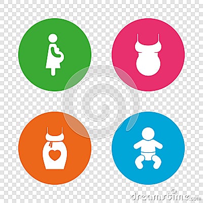 Maternity icons. Baby infant, pregnancy, dress. Vector Illustration