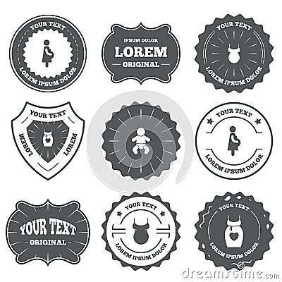 Maternity icons. Baby infant, pregnancy, dress Vector Illustration