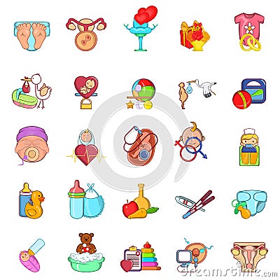 Maternity icons set, cartoon style Vector Illustration