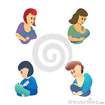 Maternity icons set cartoon vector. Mother and newborn baby Vector Illustration
