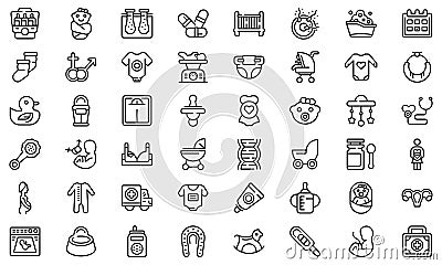 Maternity icons set, outline style Vector Illustration