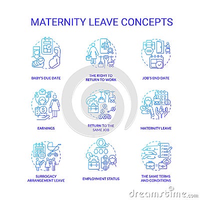 Maternity leave related blue gradient icons set Vector Illustration