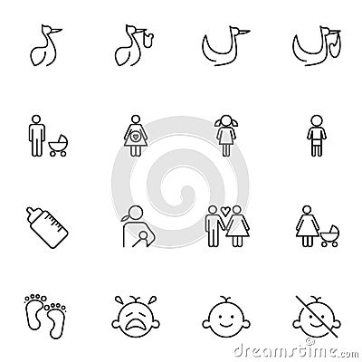 Maternity line icons set Vector Illustration