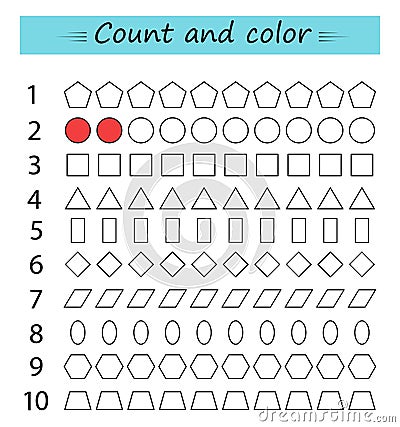 Developing numeracy skills. Math activity. Number range up to 10. Vector. Vector Illustration
