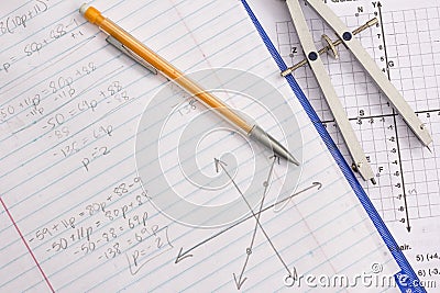 Math and Algebra Homework Stock Photo