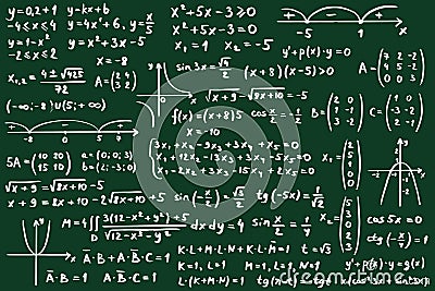 Math background. Equation solution. Science formula. Physics or algebra graph. Students blackboard. Chalkboard Stock Photo