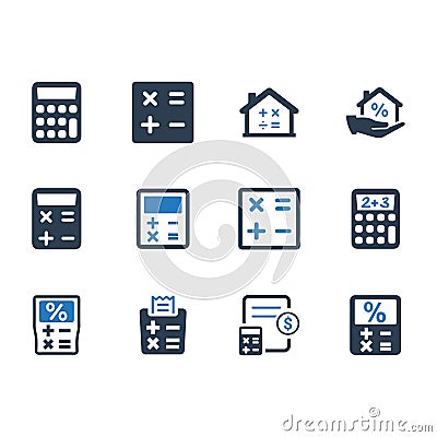 Math & Calculation Icons - Blue Version Vector Illustration