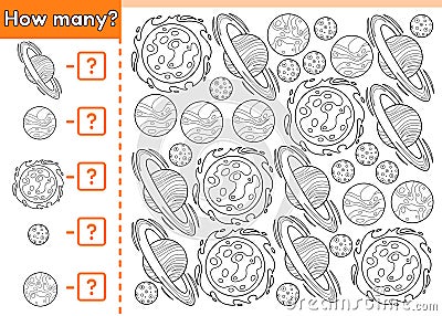 Math counting game How many planets solar system Vector Illustration