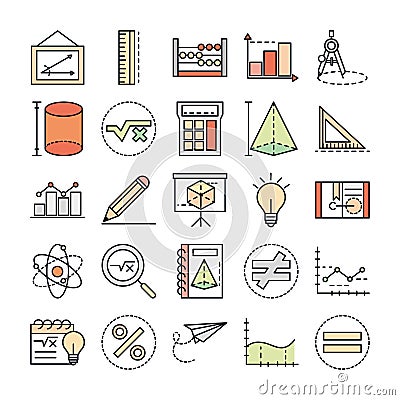 Math education school science icons collection line and fill style Vector Illustration