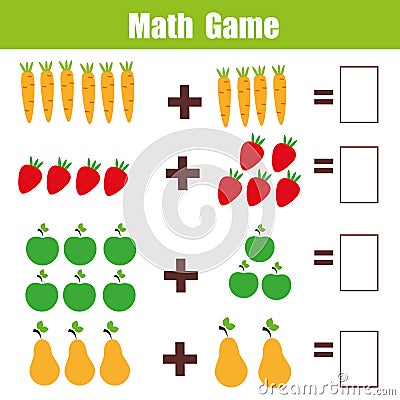 Math educational game for children, addition mathematics worksheet Vector Illustration