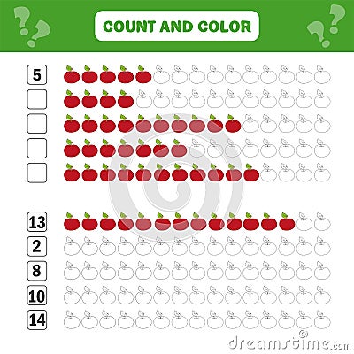 Math educational game for children. Counting equations. Addition worksheet Vector Illustration