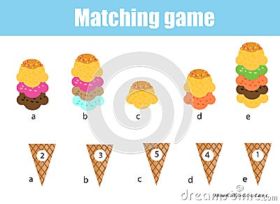 Math educational game for children. Matching mathematics activity. Counting game for kids Vector Illustration