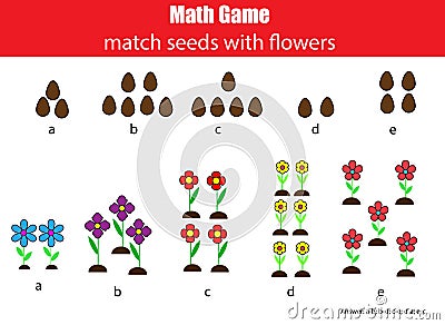 Math educational game for children. Matching mathematis activity. Counting game for kids Vector Illustration